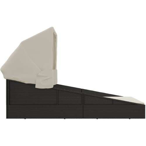 LEŽAJ za sunčanje s krovom crni 200 x 114 x 128 cm poliratan Slike