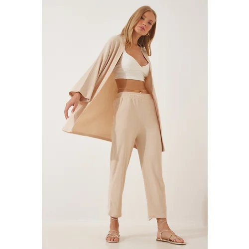  Women's Cream Kimono Pants Knitted Set