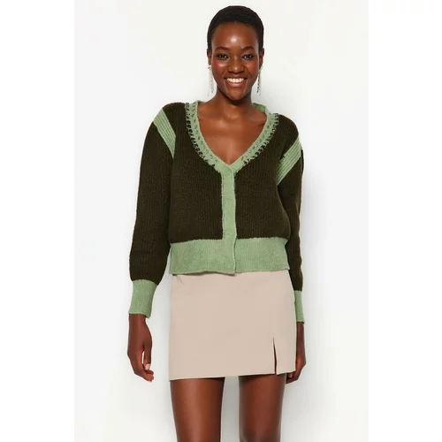 Trendyol Green Soft Textured Color Block Knitwear Cardigan