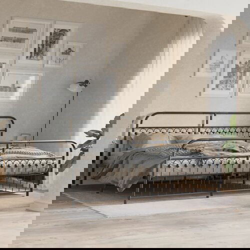  The Living Store Kovinski posteljni okvir z vzglavjem in vznožjem črn 200x200 cm - Posteljni Okvir, (21495756) Cene