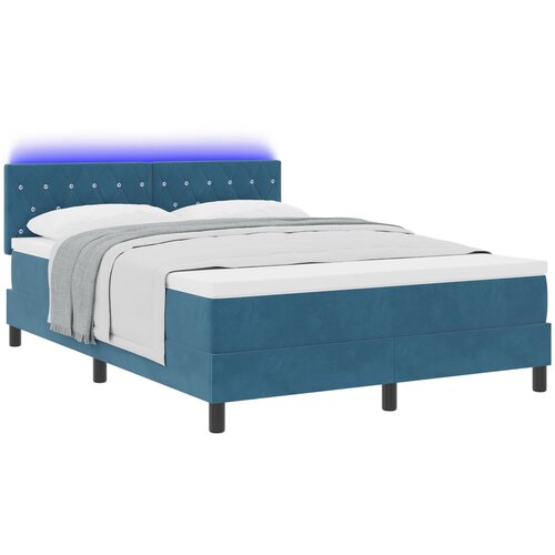 VidaXL Postelja s pomičnim dnom z vzmetnico in LED osvetlitvijo Temno modra 140x190 cm Žamet Slike