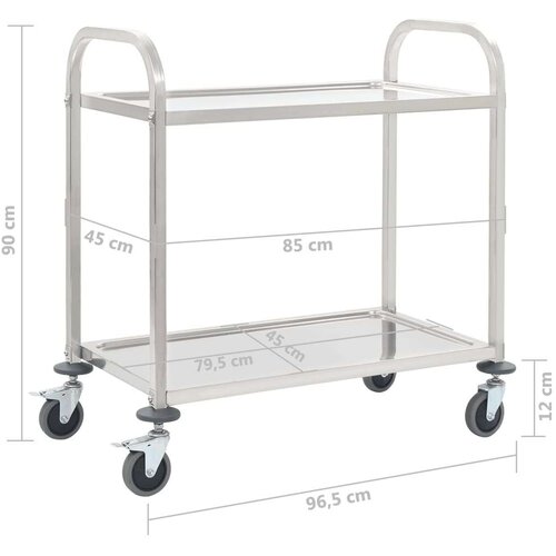VidaXL Kuhinjska kolica s 2 razine od nehrđajućeg čelika 96,5x55x90 cm Slike