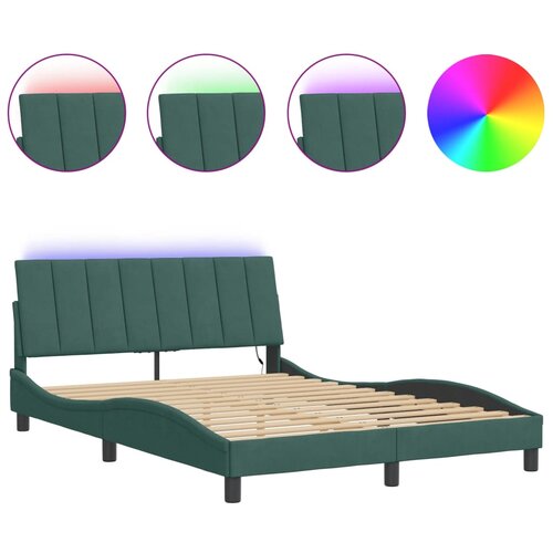 VidaXL Okvir kreveta s LED svjetlima tamnozeleni 140x190 cm bar&amp;scaron;unasti Slike