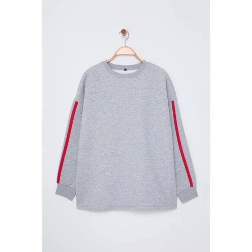 Trendyol Curve Grey Stripe Detailed Oversize/Wide Pattern Thin Knitted Sweatshirt