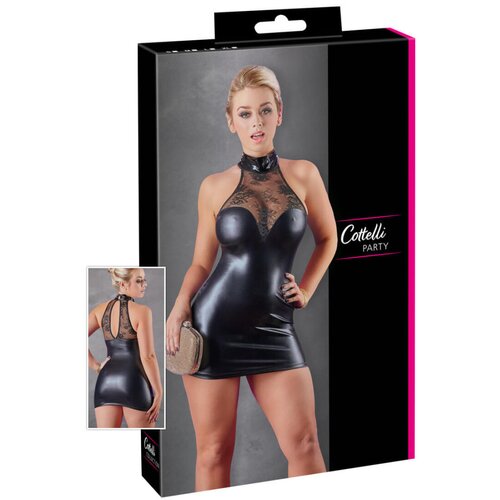 Cottelli - Čipkana sjajna mini haljina s remenom oko vrata (crna) Slike