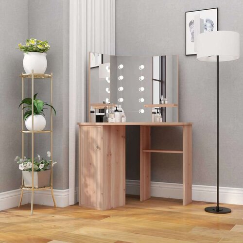 vidaXL Kutni toaletni stolić s LED svjetlom boja hrasta 111x54x141,5cm Cijene