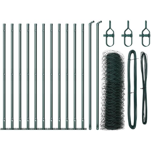 VidaXL Heksagonalna Ograja Zelena 0,6x25 m Jeklo, Ograjni Stebri s Podnožji 13 kos &amp;Oslash;32mm 70cm Galvanizirano Jeklo Slike