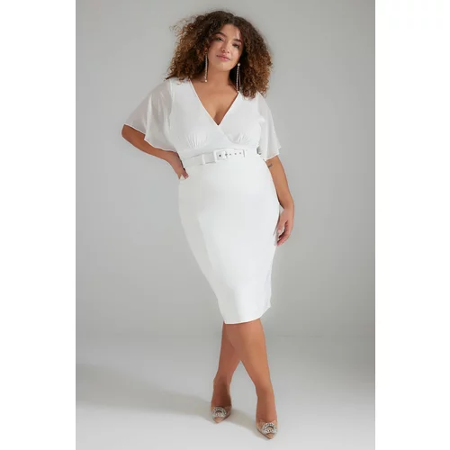 Trendyol Curve Plus Size Skirt - White - Midi