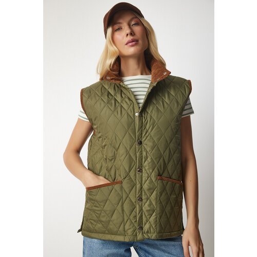  Women&amp;#039;s Khaki Pocket Quilted Vest Slike