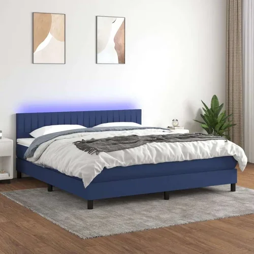  Box spring postelja z vzmetnico LED modra 160x200 cm blago, (20894176)