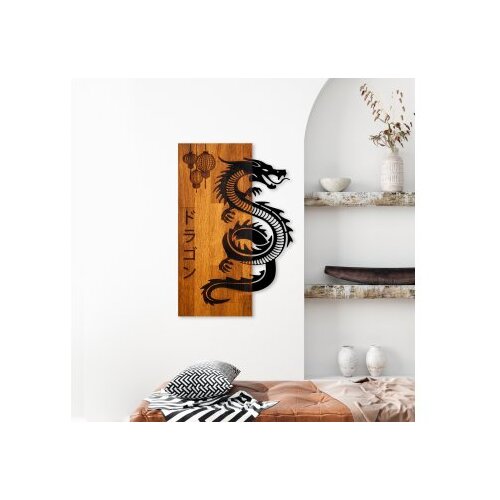 WALLXPERT dragon WalnutBlack Decorative Wooden Wall Accessory Cene