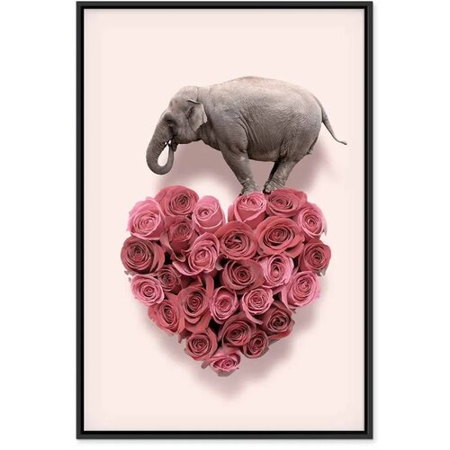  Slika - Elephant Lover (1-part) - Elephant Amid Pink Flowers 80x120 U crnom drvenom okviru Slike