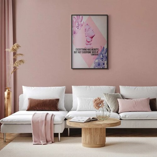  Plakat - Confucius on Beauty - a bust in pink with flowers and a quote 29.7x42 Crni okvir Slike