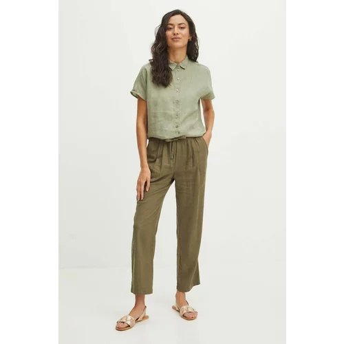 Medicine Lanene hlače za žene, boja: zelena, srednje visoki struk