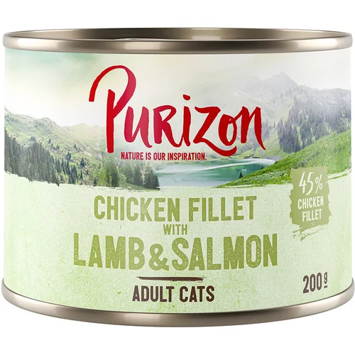 Purizon Adult 24 x 200 g - brez žit - Piščančji file z lososom & jagnjetino