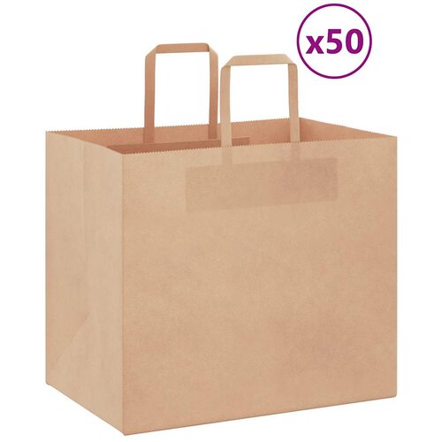 vidaXL Papirnate vrečke 50 kosov z ročaji rjave barve 32x22x28 cm Cene