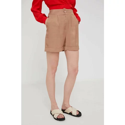 Answear Lab Kratke hlače za žene, boja: bež, glatki materijal, visoki struk