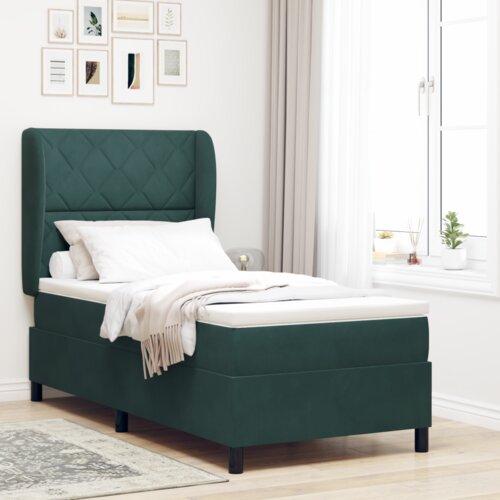 Box Spring Krevet s Madracem Tamno Zeleni 90x190 cm Baršun Cijene