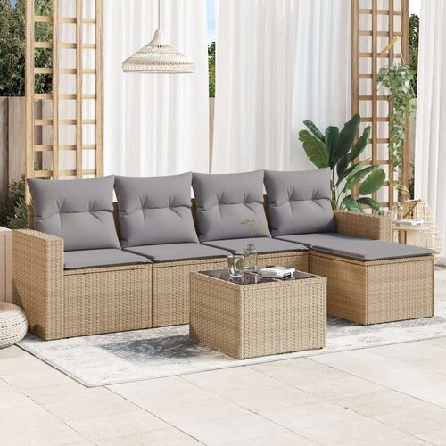 VidaXL 6-dijelni set vrtnih sofa s jastucima bež od poliratana Slike