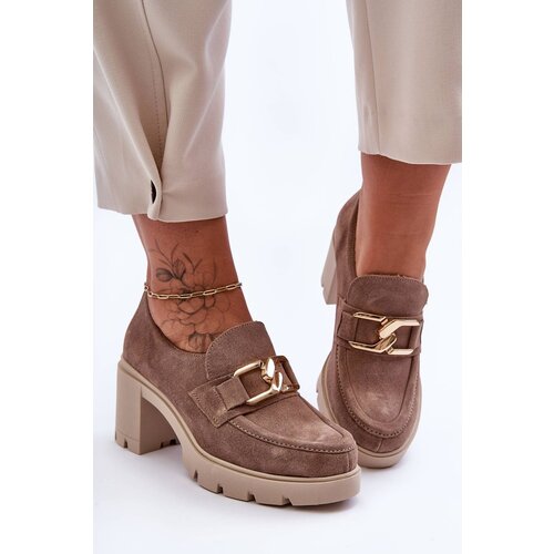 LEMAR Elegant shoes on a pillar with a golden decoration beige Harmell Slike