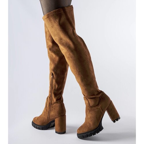 Gemre Brown long block heel boots Railroad Cene
