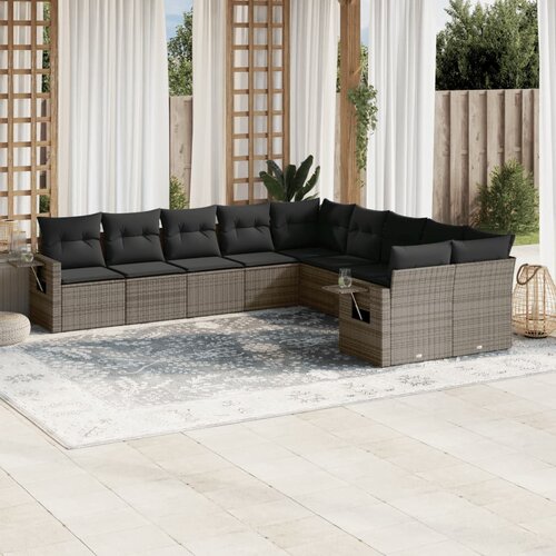 vidaXL 10-dijelni set vrtnih sofa od poliratana s jastucima sivi Cijene
