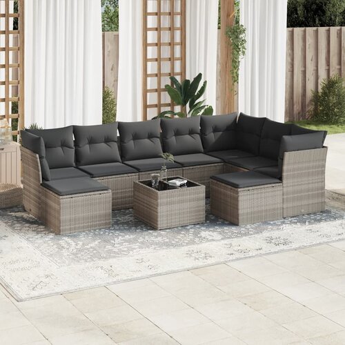 vidaXL 10-dijelni set vrtnih sofa poliratan s jastucima svijetlosivi Cijene