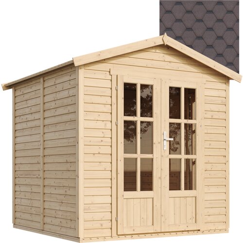 Timbela Lesena vrtna hi&amp;scaron;a - H233x233x222 cm/4 m&amp;sup2; - Vrtna pisarna s podom in bitumenskimi plo&amp;scaron;čicami - M351FB+H351FBBROWN, (21999116) Slike