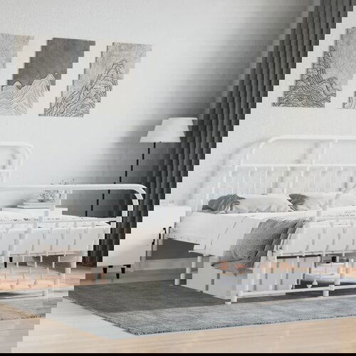 The Living Store Kovinski posteljni okvir z vzglavjem in vznožjem bel 120x200 cm - Posteljni Okvir, (21523383) Slike