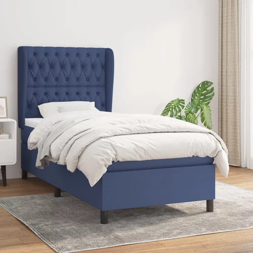  Krevet s oprugama i madracem plavi 100 x 200 cm od tkanine
