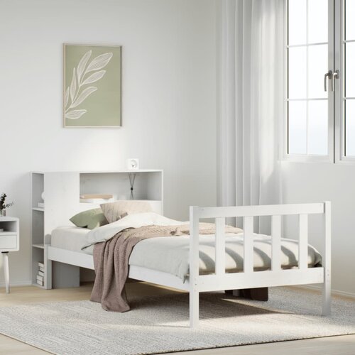 vidaXL Knjižna postelja brez vzmetnice bela 90x190 cm trdna borovina Cene