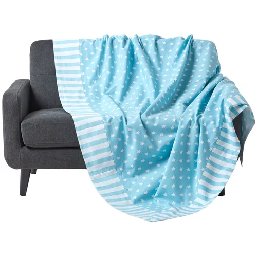 HOMESCAPES Bombažna dekorativna modra odeja za kavč, 150x200 cm, zvezde in črte, (20749924)