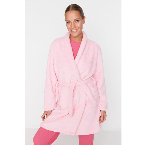 Trendyol Wellsoft Knitted Dressing Gown with Pink Belt Slike