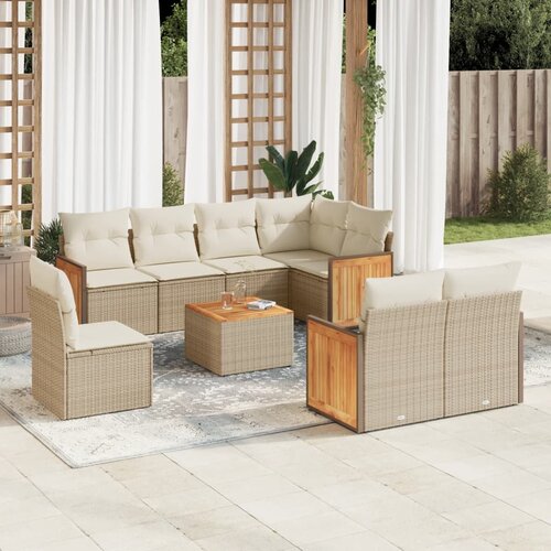 VidaXL 9-dijelni set vrtnih sofa s jastucima bež od poliratana Slike