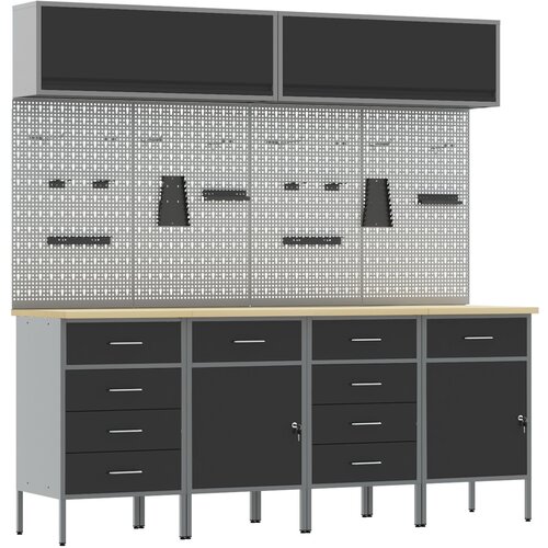 vidaXL 10-delni delovni omar in pegboard set, črna MDF in kovina, (22047479) Cene