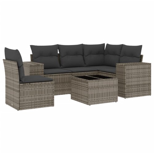  6-dijelni set vrtnih sofa od poliratana s jastucima sivi Slike