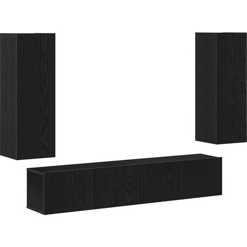 VidaXL 4-delni komplet TV omar - stenska omara iz črnega hrasta, črna hrastna TV omara 80x30x30 cm iz umetnega lesa, stenske TV omare - 2 kosa črnega hrasta, 30.5x30x90 cm, narejeno iz umetnega lesa Slike