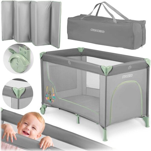 Ricokids RK-240 Gray-Mint Travel Cot - Portable and Safe for Your Baby, (21740407) Cene