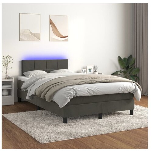  Box spring postelja z vzmetnico LED temno siva 120x200 cm žamet Cene