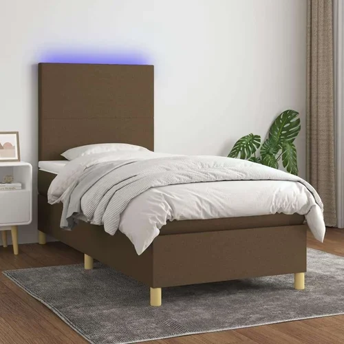  Box spring postelja z vzmetnico LED temno rjava 80x200 cm blago, (20937010)