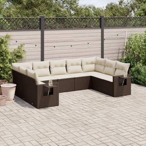 VidaXL 9-dijelni set vrtnih sofa s jastucima poliratan smeđi Slike
