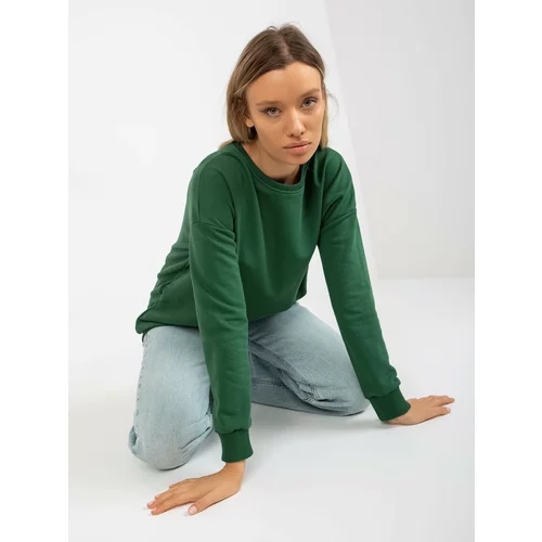 Fashion Hunters Basic dark green cotton long sweatshirt