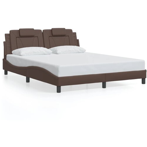 The Living Store Posteljni okvir z LED lučkami rjav 160x200 cm umetno usnje - Posteljni Okvir, (21497405) Slike