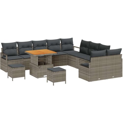  13-dijelni set vrtnog namještaja s jastučićima sivi poli ratan akacija 2-sjedalna vrtna sofa s jastučićima sivi poli ratan 3-d Cene