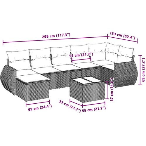  8-dijelni set vrtnih sofa od poliratana s jastucima svjetlosivi Slike