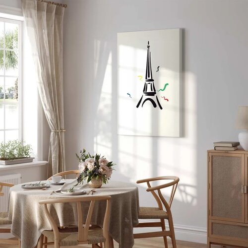  Slika - Black Graphic Drawing of the Eiffel Tower on a Cream Background 20x30 Akustična Slike
