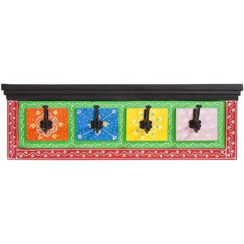 VidaXL zidna vje&amp;scaron;alica za kapute s 4 kukice 80x25x2 cm čvrsto drvo manga i inženjersko drvo Slike