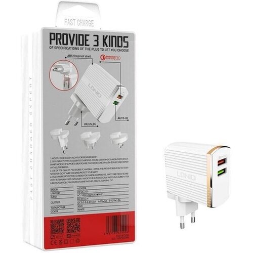 Ldnio Komplet Adapter A2502q 220v 2x Usb 1x Qc 3.0 1x 2,4a + Usb C Kabel Slike