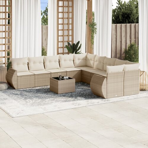 vidaXL 11-dijelni set vrtnih sofa od poliratana s jastucima bež Cijene