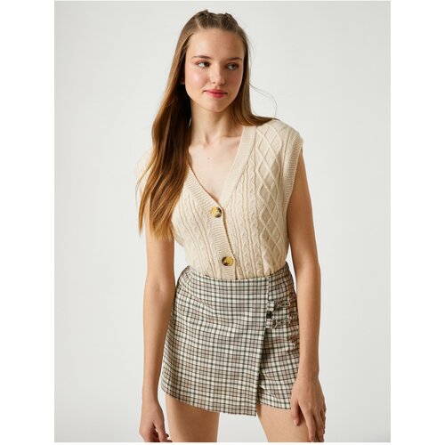 Koton Crop Cardigan Sleeveless Buttoned V-Neck Knit Patterned Slike